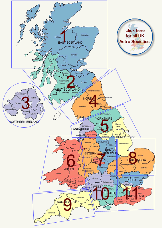 Map of the UK separated into 10 Areas for Astro Societies